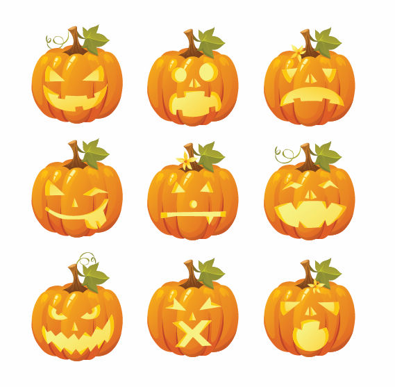 Halloween pumpkins mixed icons vector 02  
