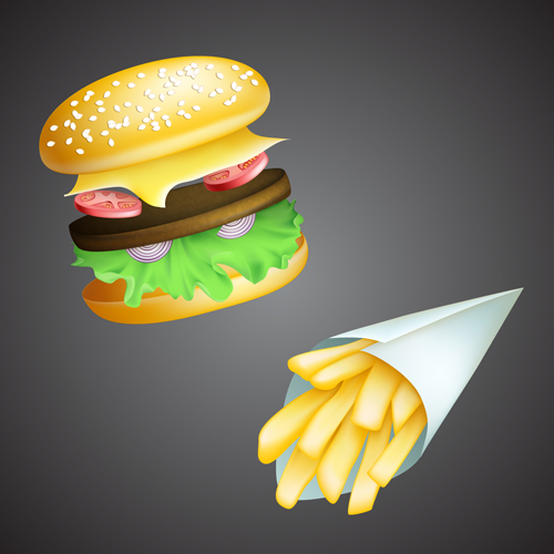Hamburger with french potatoes vector material 03  