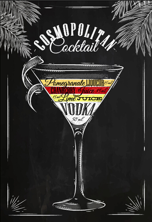 Hand drawn alcoholic cocktails with blackboard poster vector 01  