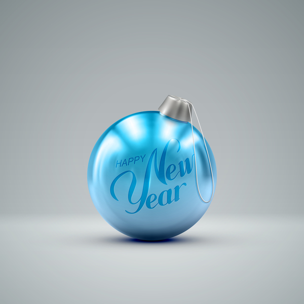 Frohes neues Jahr mit blauem Weihnachtskugelvektor  