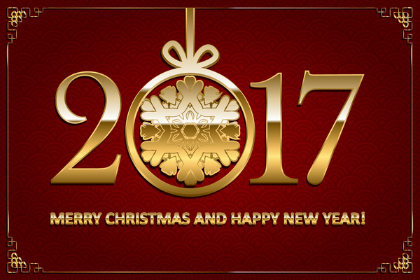 クリスマス2017ゴールデンテキストベクトル01との幸せな新年  