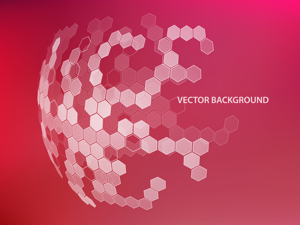 Hexagonal with spherical and red background 02  