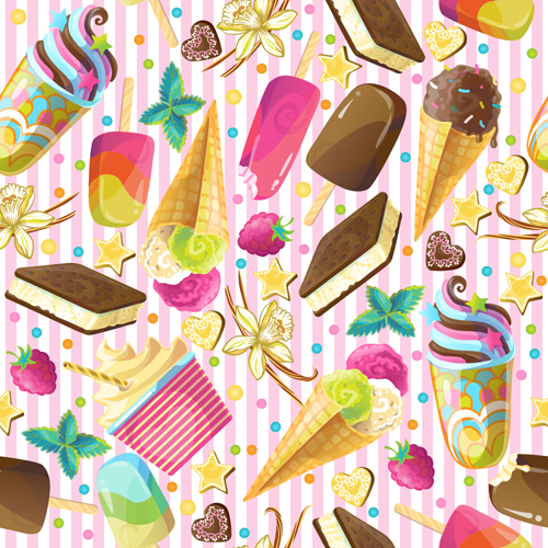 Ice cream with decor seamless pattern vector 04  