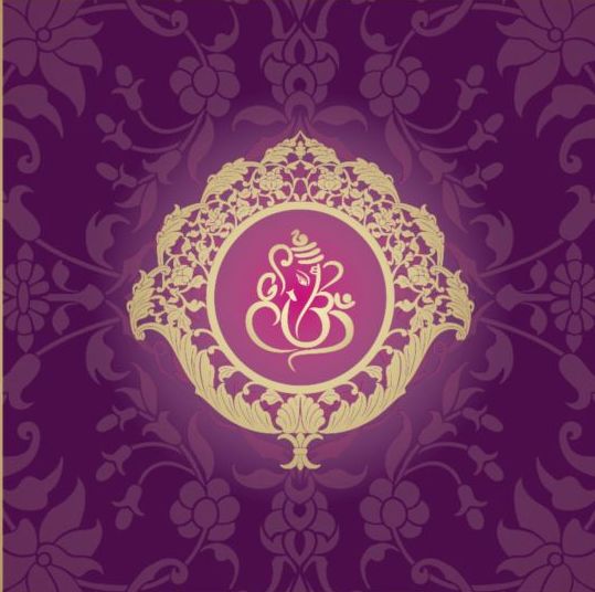 Indian Style bloemen paarse achtergrond vector 01  