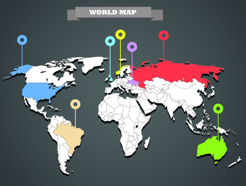 World Map with Infographic vector 06  