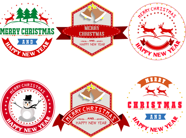 Merry christmas labels with badge vector  