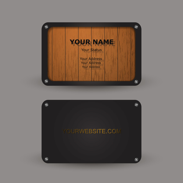 Metal with wooden business card template vector 05  
