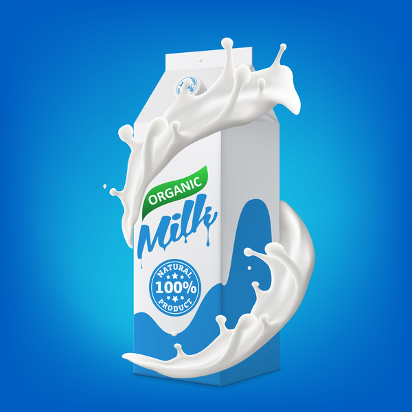 Milchverpackungskarton mit spritzender Milchvektorillustration 04  