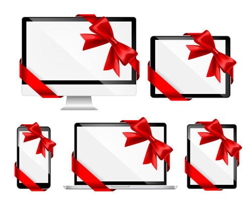 Monitor with ribbon bow vector  