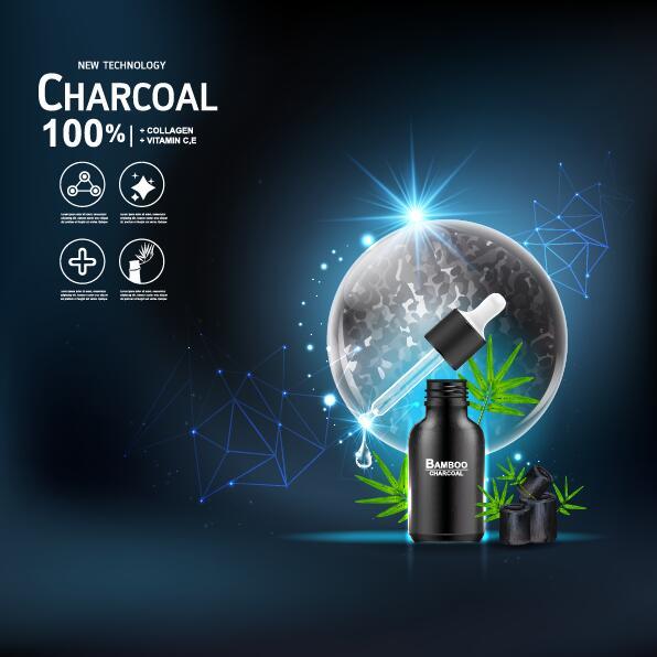 新技術の炭の化粧品の広告ポスターベクター01  