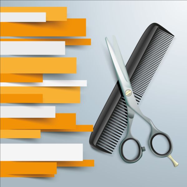 Paper Lines with scissors comb background vector  