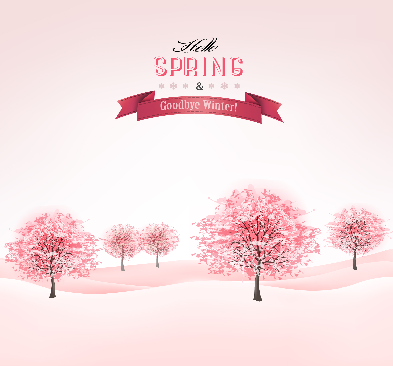 Pink style spring trees vector background  
