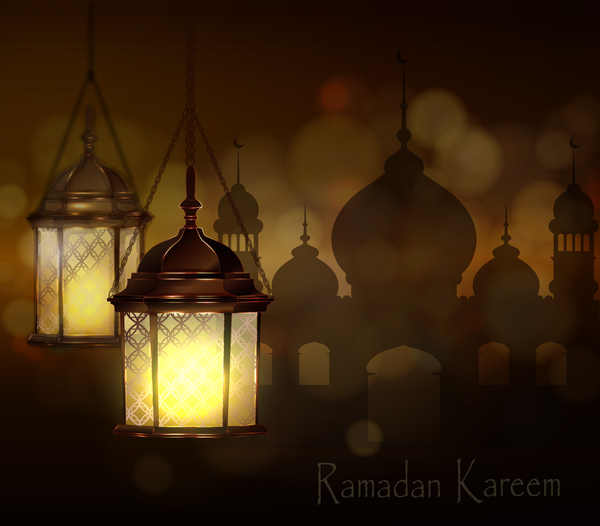 Ramadan Kareem Grußkartenvektoren stellten 02 ein  