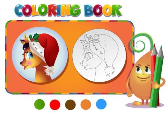 Reindeer christmas coloring book vector  