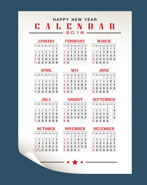 Retro 2016 calendars design vector material 01  