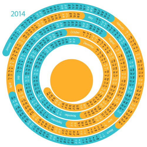 創造的なラウンド カレンダー 2014年ベクトル 03  