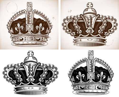 Royal crown vintage design vectors 01  