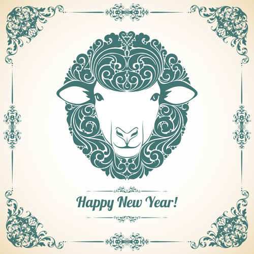 Sheep new year 2015 retro vector background 01  