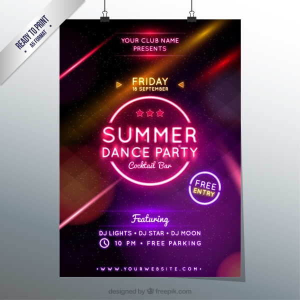 Summer dance party poster shininy vector  