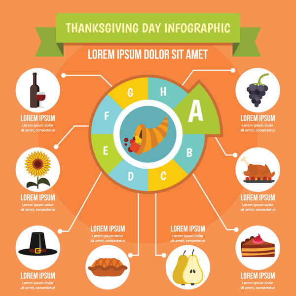 Vecteur de conception infographique de Thanksgiving  