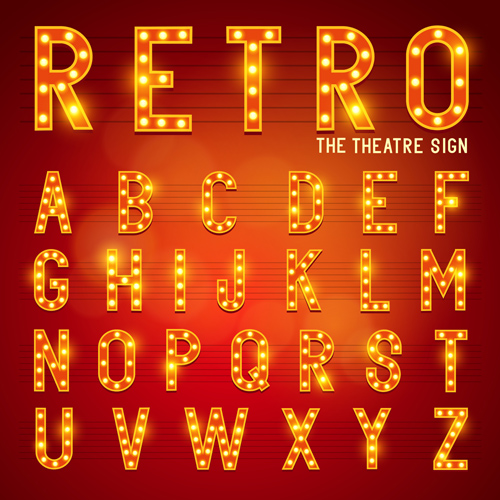 Theatre neon light alphabet vector material 02  