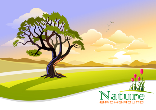 Tree and natural scenery vector background 02  