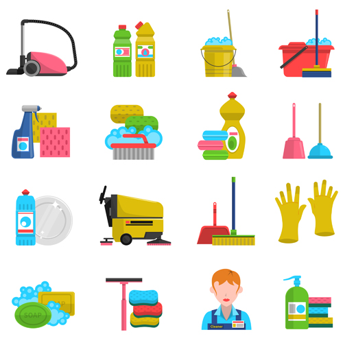 Various cleaning tools vector huge collection 01  