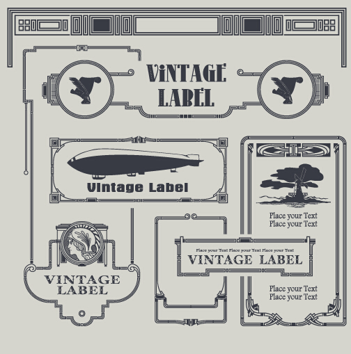 Vintage label and border elements vector 03  