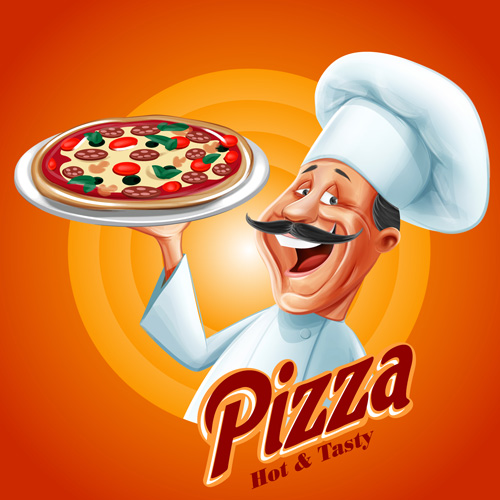 Vintage pizza poster with chef vector 02  
