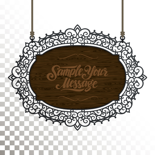 Vintage wooden signboard with Iron floral frame vector 01  
