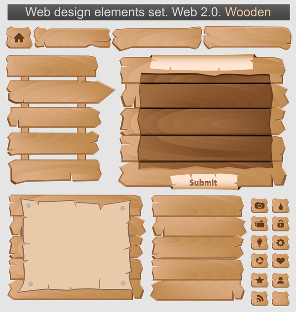Web design elements wood styles vector 01  