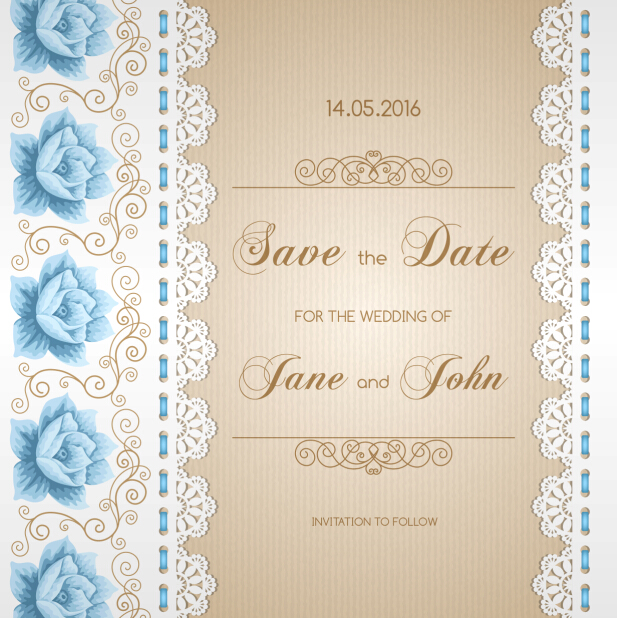 Wedding invitation card with flower vintage vector 03  