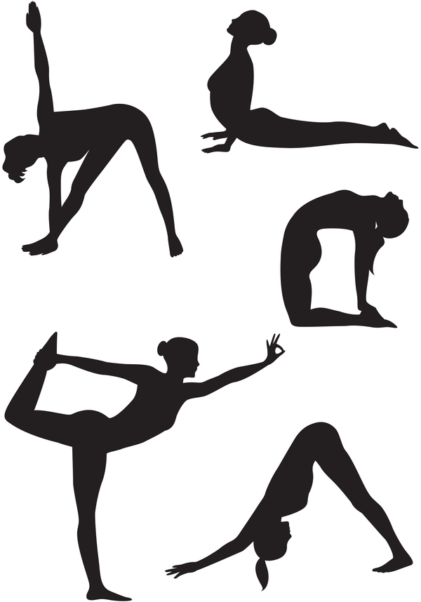 Femmes yoga pose silhouette vecteur matériel ensemble 02  