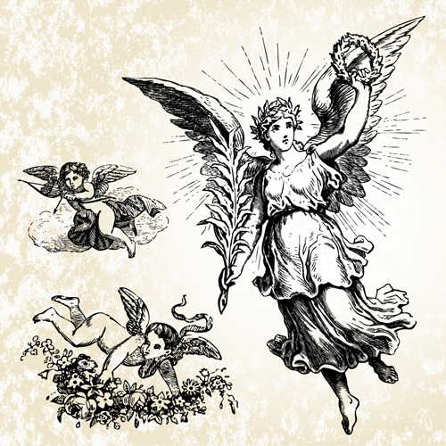 Vintage angels Statue vector 04  