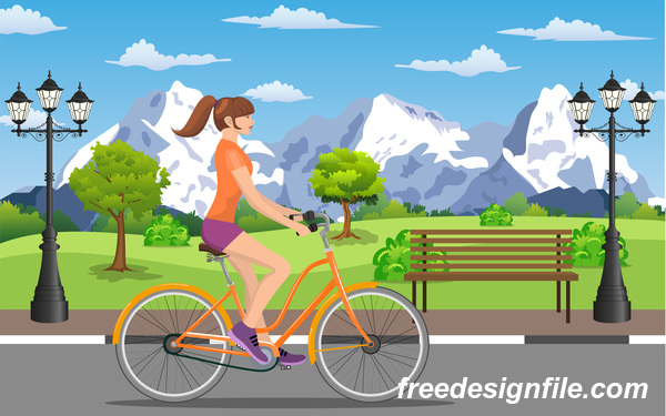 healthy lifestyle by bicycle with city streets vector 06  
