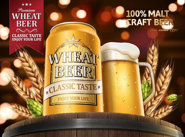 wheat beer ad poster template vector 01  