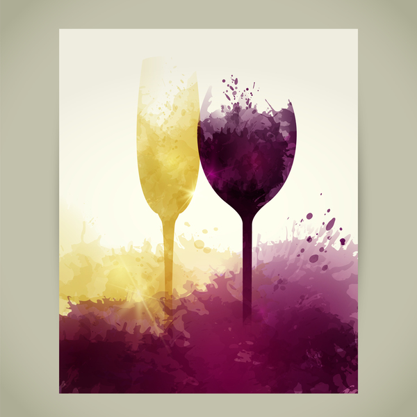 Wein Sekt Gläser rote Flecken gelb Vektor  