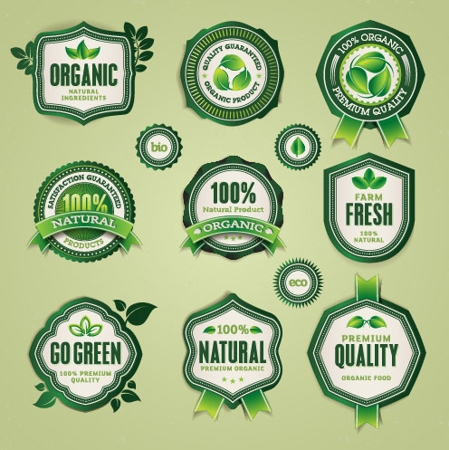Set of organic food labels vector 03  