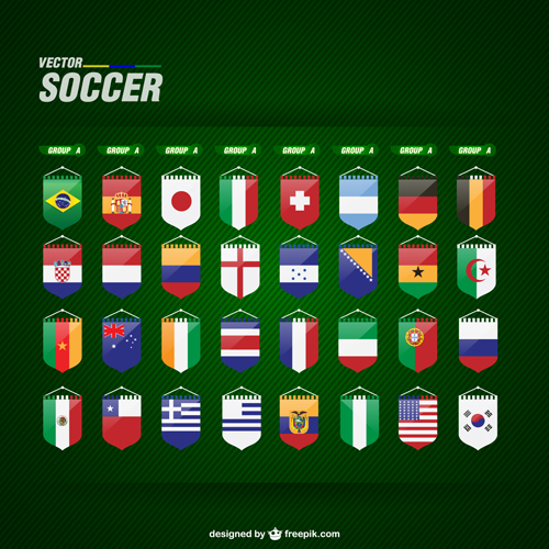 2014 brazil soccer world cup grouping national flag icons vector  