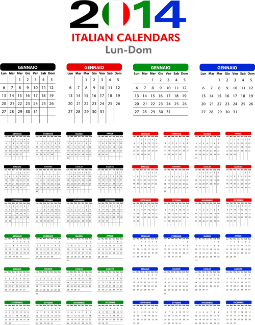 Italian Version Calendar 2014 vector set 01  