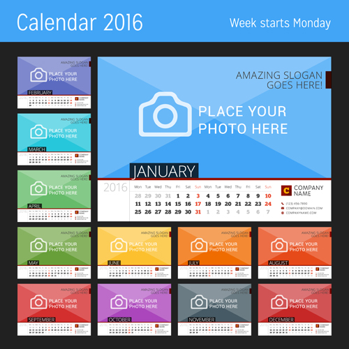 2016 New year desk calendar vector material 18  