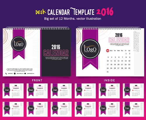 2016 New year desk calendar vector material 25  