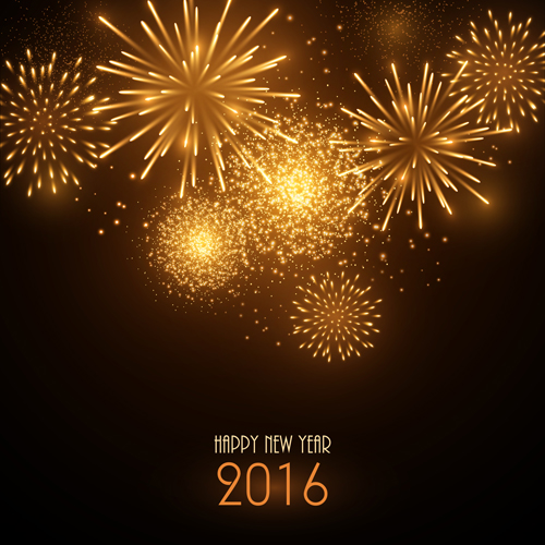 2016 new year with golden fireworks vector  