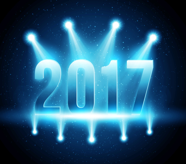2017 nytt år med spotlights bakgrunds vektor  