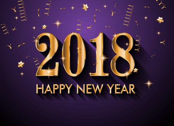 Goldener Text 2018 neues Jahr mit purpurrotem Hintergrundvektor  