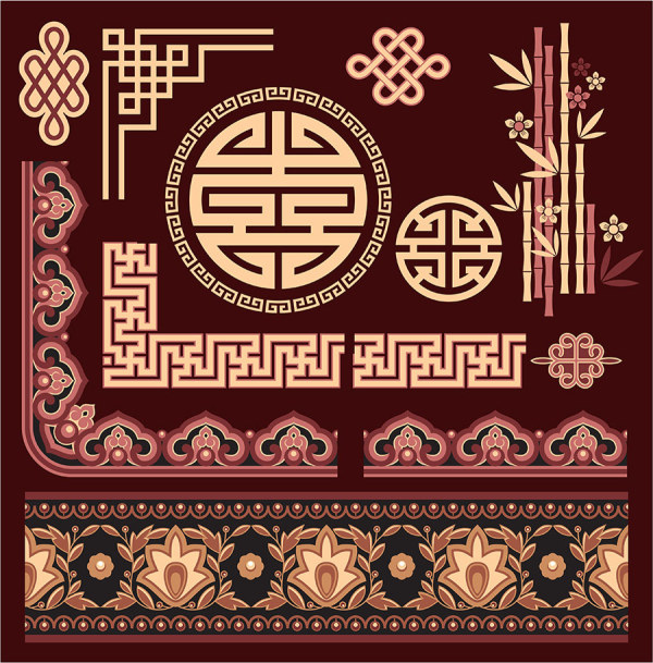 Chinese style floral decorative elements 02  