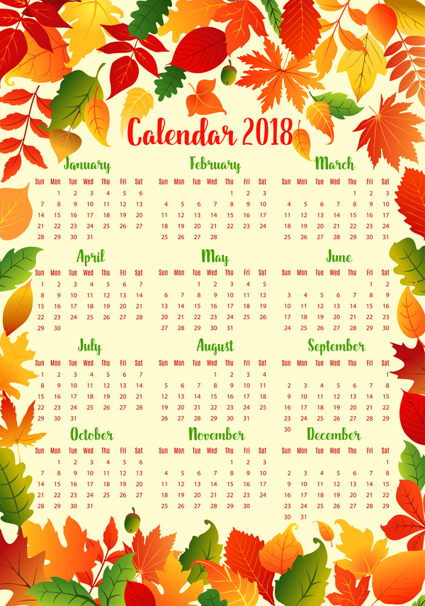 Kalender-Schablonenvektor 10 der Herbstarten 2018  