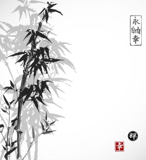대나무, 중국, 워시 페인팅 벡터 04  