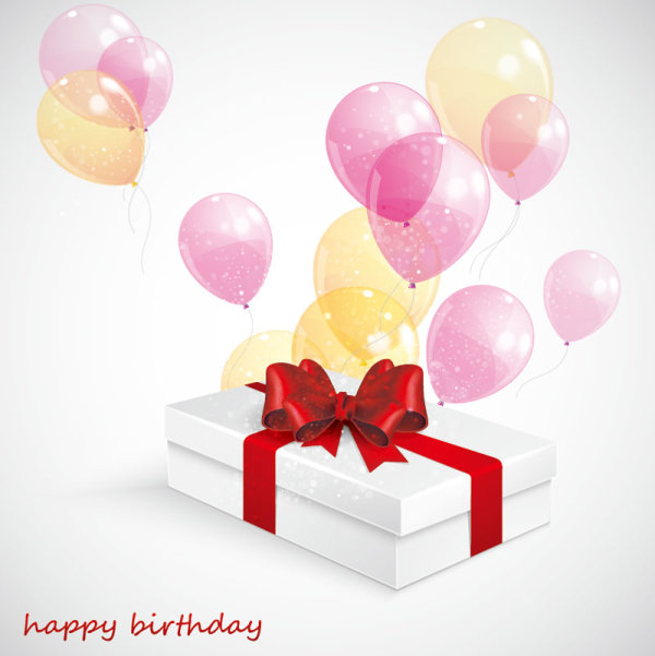 Beautiful balloon with birthday gift vector  