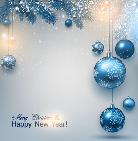 Palla di Natale blu con neve e nuovo anno vettore carta  